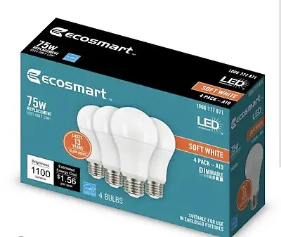 Ecosmart 75W Dimmable Energy Star LED Light Bulb Bright White 1100 Lumens 2 Pk • $13.99