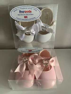 2 X Baypods/Earlydays Pink/White Baby Pram Shoes Size 2 6-12 Months BOXED • £5