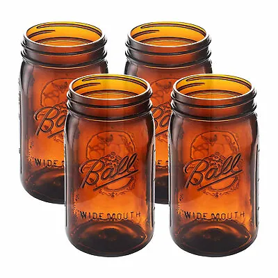 $29.95 • Buy Ball Collection Elite Quart Wide Mouth Amber Canning Jar, Bulk, 4 Jars 