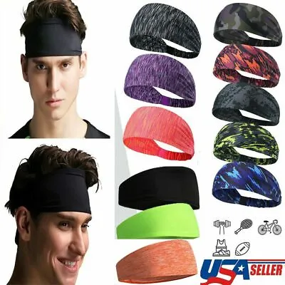 US Headband Stretch Sports Yoga Gym Hair Band Head Wrap Sweatband For Women Men • $6.99