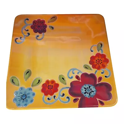 Laurie Gates Melamine Floral Square Embossed Dinner Serving Plate Yellow Red Blu • $10.97