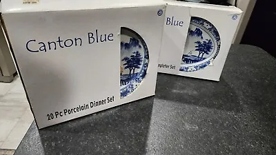 Canton Blue Pagoda Dinner And Completer Set NIB • $350