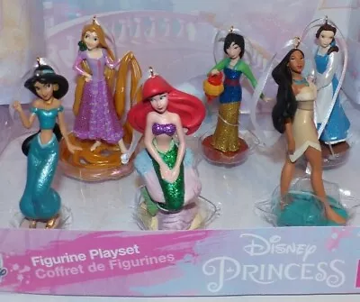 2020 Disney Glitter Princess Ariel Mulan Jasmine Pocahontas Rapunzel 6 Ornaments • $24.95