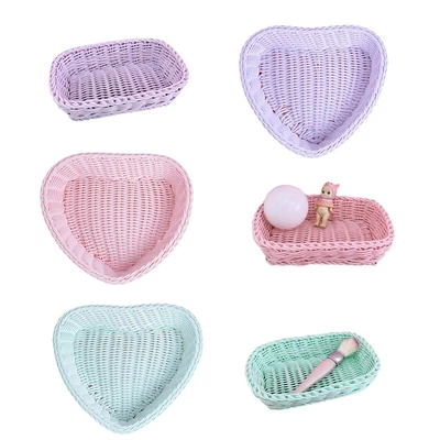 £5.99 • Buy Candy Color Woven Plastic Basket Cosmetic Storage Box Desktop Organizer Decor