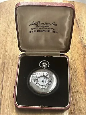 Victorian Solid Silver Pocket Watch Half Hunter J.W Benson 1936 Boxed • £385
