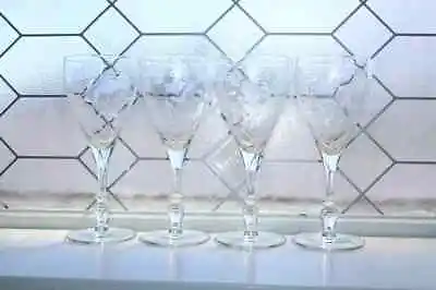 4 Vintage Wheel Cut Wine Glasses Elegant Barware • $60.75