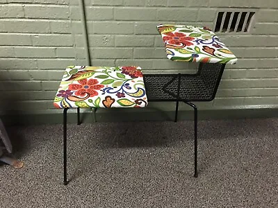 Vtg Mid Century Modern Telephone Table Gossip Bench Plant Stand Punched Metal    • $165