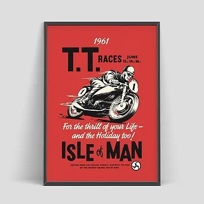 Red Version Of The 1961 Isle Of Man TT Vintage Motorcycle Racing Art Poster • $49.62