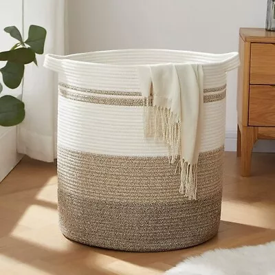 Cotton Laundry Basket Woven Rope Laundry Hamper Large & 18 ×20  Height Storage L • $25.99