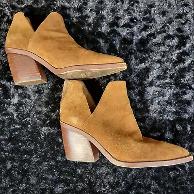 Vince Camuto Women's Bibestie Bootie Size 7.5 Tan Brown Suede Zip Close Block • $29.99