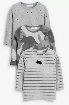 BNWT Next Baby Boy Girl Grey Long Sleeve T-shirts 3 Pack Size 6-9 Months • £9.90