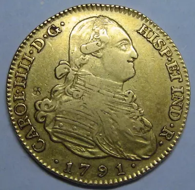 1791 Madrid 4 Escudos Charles Iv Gold Doubloon Caribbean Chop Mark Colonial Era • $1350