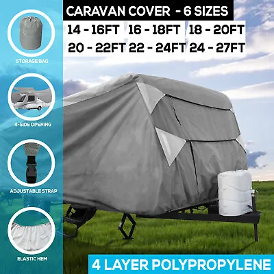 Caravan Cover Heavy Duty 6 Sizes From 14FT To 27FT 4 Layers UV With Carry Bag • $155