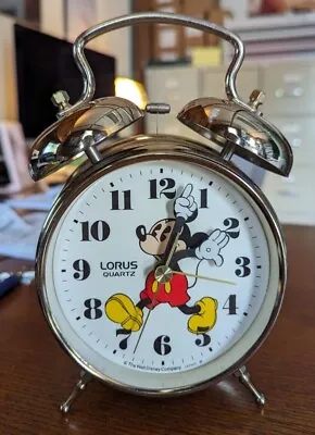 Vintage Disney Mickey Mouse Lorus Quartz Alarm Clock With Bell Gold Toned  • $25