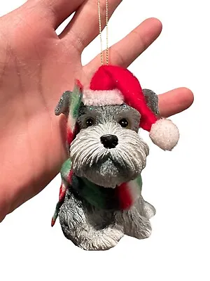 Glittery MINIATURE SCHNAUZER DOG  With Hat &  Scarf RESIN ORNAMENT Gift Idea New • $16.14