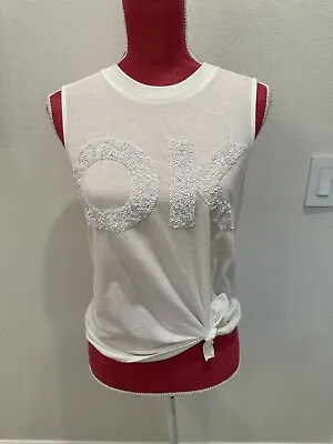 Markus Lupfer Sequin Sleeveless T Shirt Top Size Small Nwot White • $28