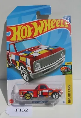 Hot Wheels Art Cars 69 Chevy Pickup Truck Red 4/10 FNQHotwheels F132 • $5.95