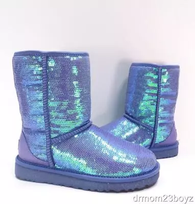 New Ugg Classic Short Sparkles Provence Purple Sequined Shearling Boots Women 7 • $179.99