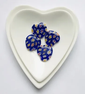 Stunning Cobalt Blue Heart Millefiori Handmade Bead 20mm 4 Pcs • £3.49
