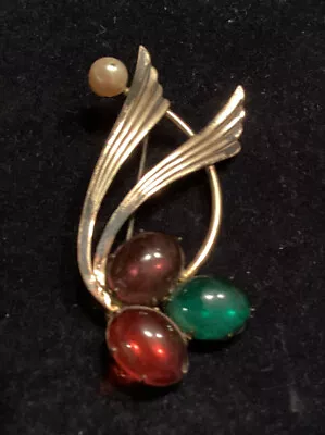 Vintage Signed Symmetalic Sterling Silver 14k Colorful Crystals Brooch Pin • $67.99