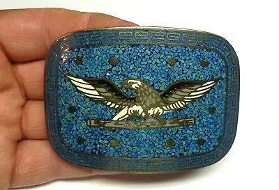 Vintage Taxco Belt Buckle W/ Eagle Enamel Inlay • $35