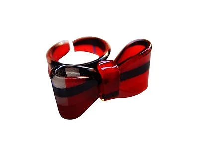 £3.99 • Buy Scottish Acrylic Red Tartan Ribbon Bow Cute Fashion Cocktail Ring