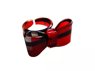 £3.99 • Buy Scottish Acrylic Red Tartan Ribbon Bow Cute Fashion Cocktail Ring