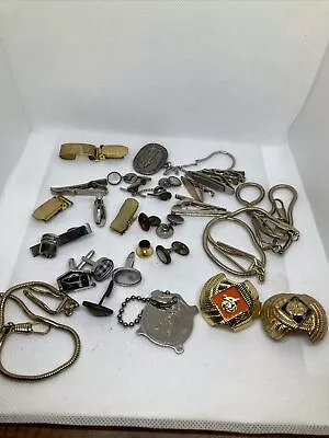 Mixed Lot Of Men’s Jewelry Tie Clips SINGLE Cufflinks Chains Etc • $6