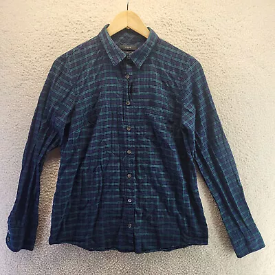 J Crew Shirt Womens 6 Blue Green Plaid Boy Fit Button Up Pocket Long Sleeve • $14.80