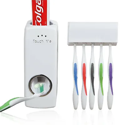 £5.75 • Buy Automatic Toothpase Dispenser + 5 Toothbrush Holder Stand Wall Mounted Bathroom