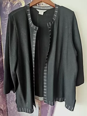 Exclusively Misook Woman Black White Trim Open Front Cardigan Long Sleeve 3X • $80