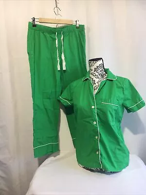 J Crew Womens Green Short-Sleeve Cotton Pajama Set Cropped Pant Size Small . • $25