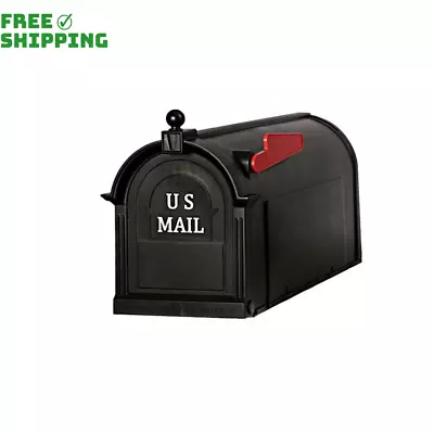 Black Post Mount Mailbox Large Keeps Mail Dry Heavy Duty For Rural Rust Proof • $25.62