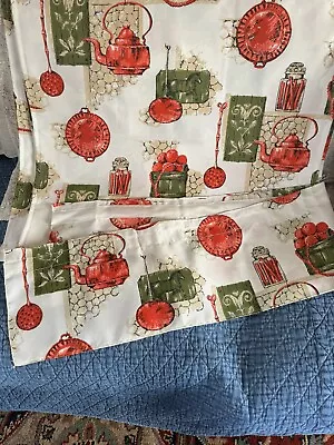 Vtg MCM 4 Curtain Panel+1 Valance KITCHEN DECOR 36”X26” Redsgreenscream NICE • $24