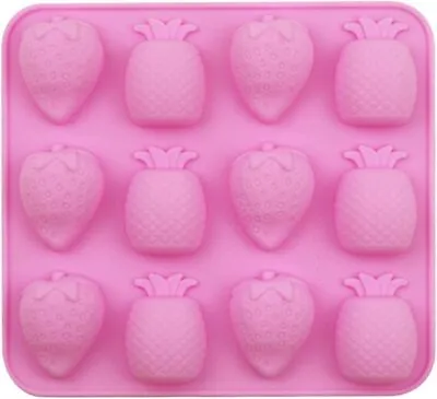 Strawberry Pineapple Summer Fruits Pink Silicone Chocolate  Mould Ice Cube Mold • £2.99