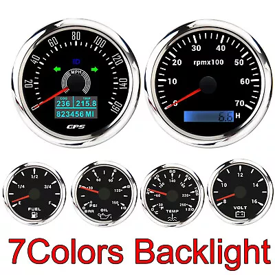 6 Gauge Set 85mm GPS Speedometer 0-160MPH Tachometer Gauge 7000RPM For Boat Car  • $120.89