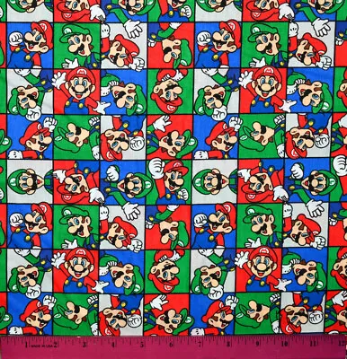 Mario Brothers Fabric - HALF YARD - 100% Cotton Quilting Nintendo Luigi Gaming • $6.98