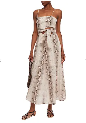 ZIMMERMANN SZ 0 / AU 8 / US 4 Bellitude Tie Cutout Snake Linen Midi Dress $1200 • $450