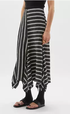 Designer Bassike Size 6 (0) Handkerchief Striped Linen Midi Women's Skirt • $120