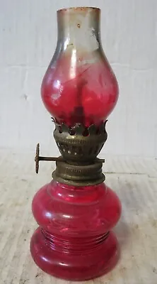 #1 Vintage Pink Glass Mini Oil Lamp Hurricane Hong Kong 4-1/2  Tall • $9.07