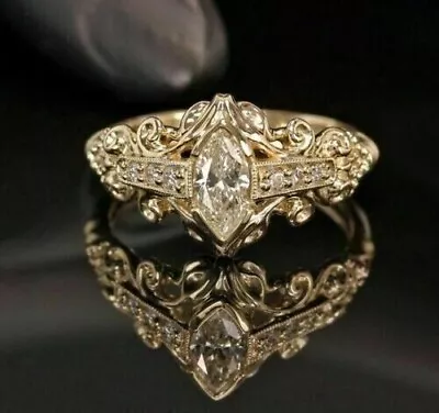 2Ct Marquise Cut Simulated Diamond Vintage Engagement Ring 14K Yellow Gold Over • $110