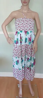 BHS Vanilla Sands Multicoloured Floral Sequin Halterneck Midi Dress Size 14 • £15.99