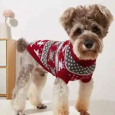 Pet Christmas Print Turtleneck Pullover Knit Sweater For Cats Medium Small Dog • $7.99
