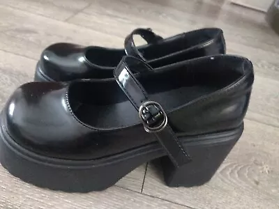 Ladies Black Mary Jane Style Heel Shoes Size 6 Coquette Heels Cute Kawaii • £15