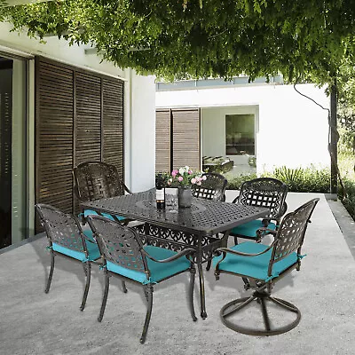 7-Pcs Patio Dining Set Outdoor Furniture Cast Aluminum Rectangle Table Chair Set • $1299.99