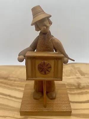 Polish Borowik & Byliniak Wood Man Bird Playing Organ Grinder 4  Vintage Figure • $14.99