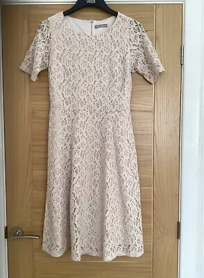 Marks And Spencer Neutral Beige Cream Stone Colour  Lined Lace Dress Size 12 • £8.99