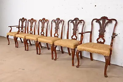 Romweber French Provincial Louis XV Carved Walnut Dining Chairs Set Of Six • $2995