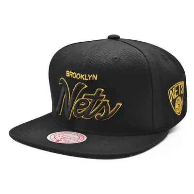 Brooklyn Nets Mitchell & Ness BHM Team Script Snapback NBA Hat- Metallic Gold • $27.99