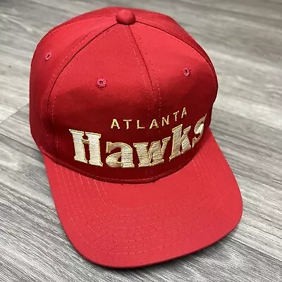 Vintage 90s Starter Atlanta Hawks Snapback Hat Script Logo Cap NBA Red • $90